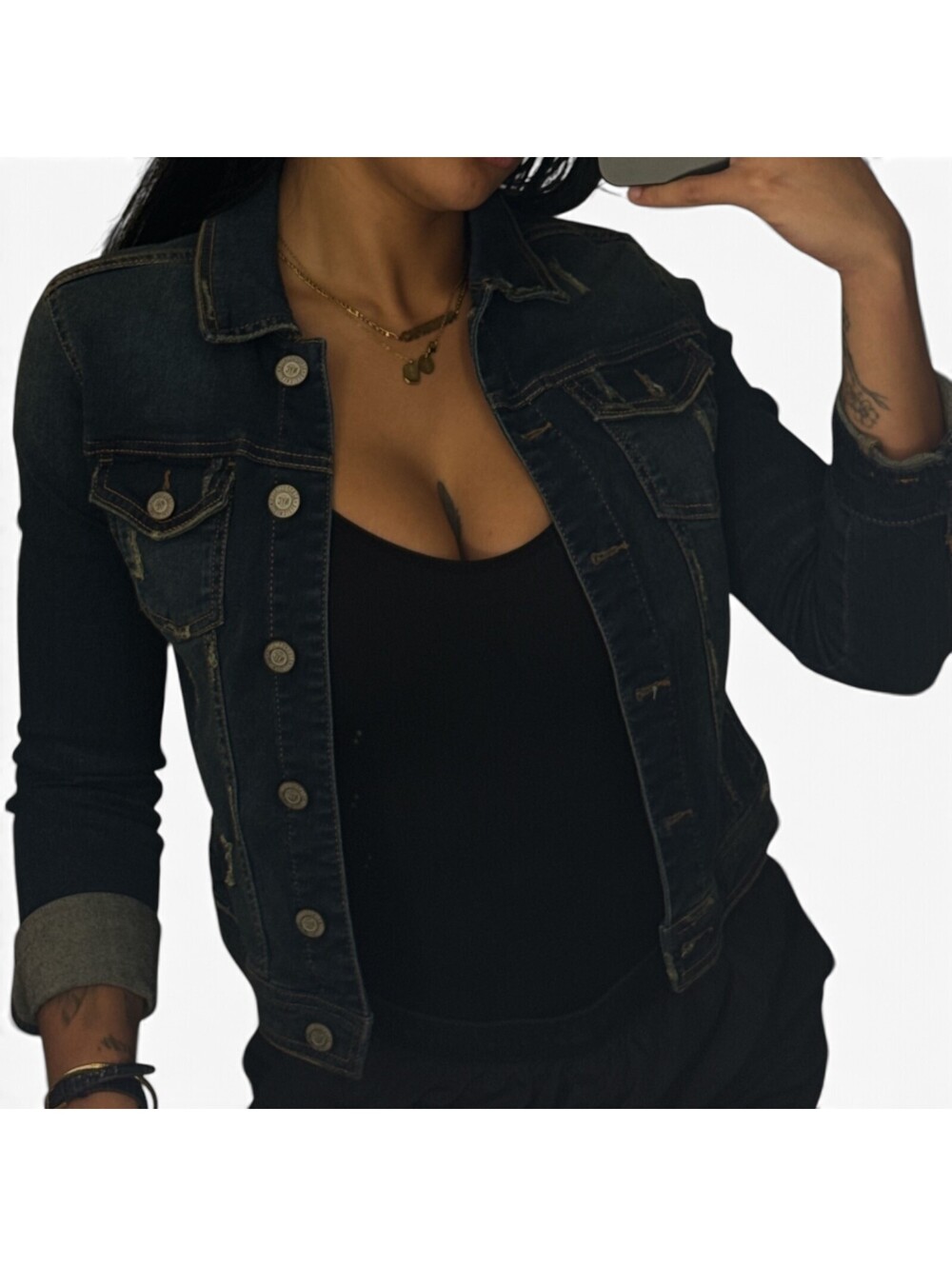 Aeropostale Distressed Dark Wash Denim Jacket Size Medium